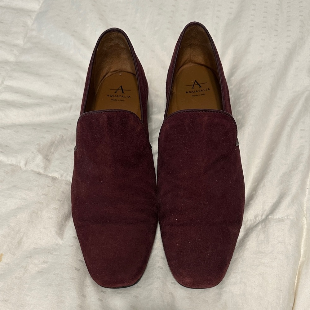 Aquatalia Burgundy Suede Slip-Ons